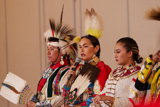 Indigenous Enterprise collective members speak at a Mason Artist-in-Residence event.