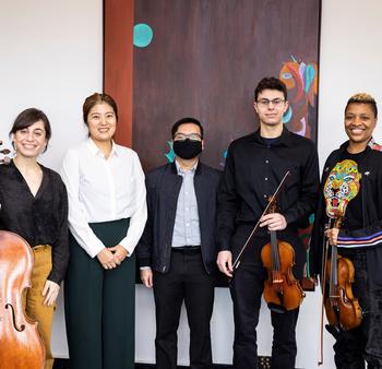 Dewberry School of Music students with Silkroad Ensemble members, cellist Karen Ouzounian and violinist Mazz Swift