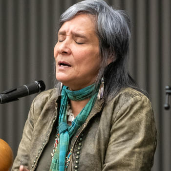 Silkroad Visiting artist, Pura Fe performs for "Global Folklore" students. Photo Credit: The School of Music welcomes guest artists at the Silk Road event. Photo by: Ayman Rashid/Creative Services/George Mason University.