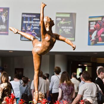 Dancer statue in the Center’s lobby, created by Doris Catullo and donated by Mary Frances Merzin. (Photo Credit: George Mason University)