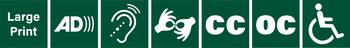 Green horizontal banner featuring accessibility icons